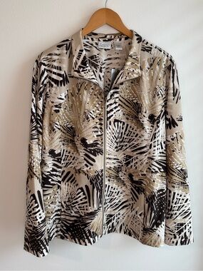 NWT Chico’s Zenergy Beige Black Abstract-Print Zip Jacket XL